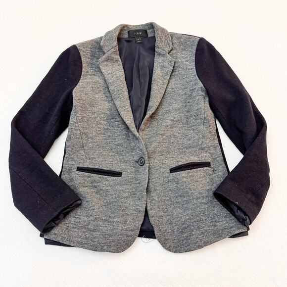 J. Crew Wool Blazer Contrast Sleeves Gray Navy Size 4 - Picture 1 of 4